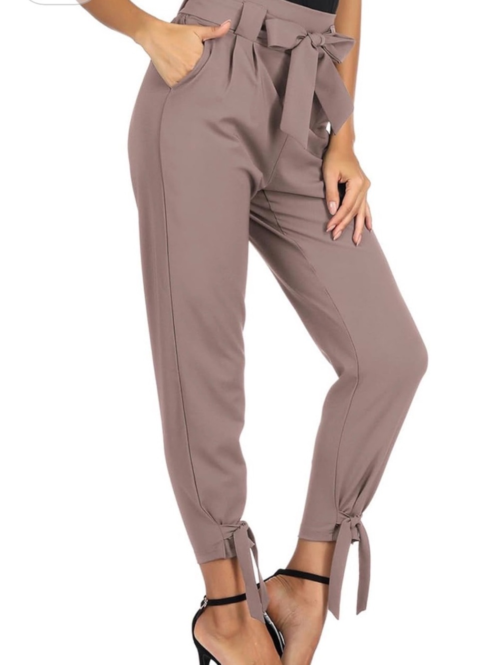 Grace Karin High-Waist Pencil Pants w Bow-Knot Cropped Legs and Paper Bag Waist